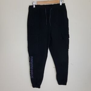 Zara Men's Black Joggers with Purple Graphic Size M